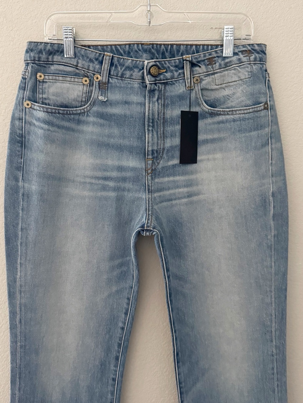R13 Kick Fit Torn Straight Jeans 30 Mason Blue Denim Raw Hem Minimalist NWT - Picture 9 of 16
